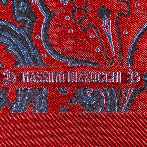 MASSIMO BIZZOCCHI Red Blue Paisley Silk Pocket Square