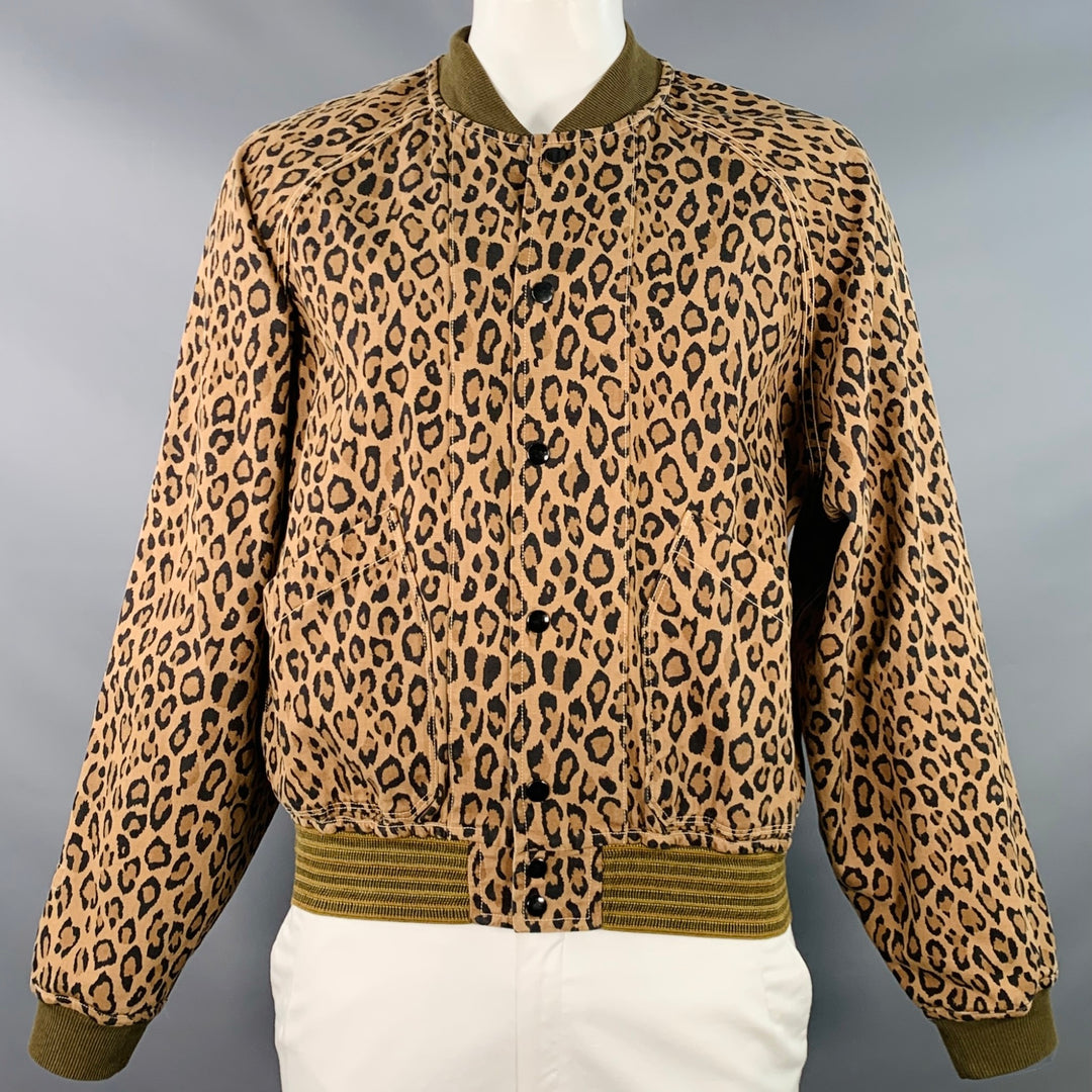 KAPITAL Size XL Brown Black Animal Print Tiger Camo Cotton Reversible Bomber Jacket