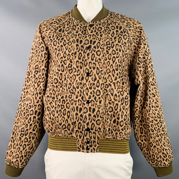 KAPITAL Size XL Brown Black Animal Print Tiger Camo Cotton Reversible Bomber Jacket