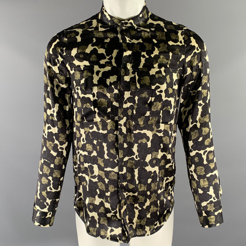 DSQUARED2 Size XS Black Green Camo Silk Long Sleeve Shirt