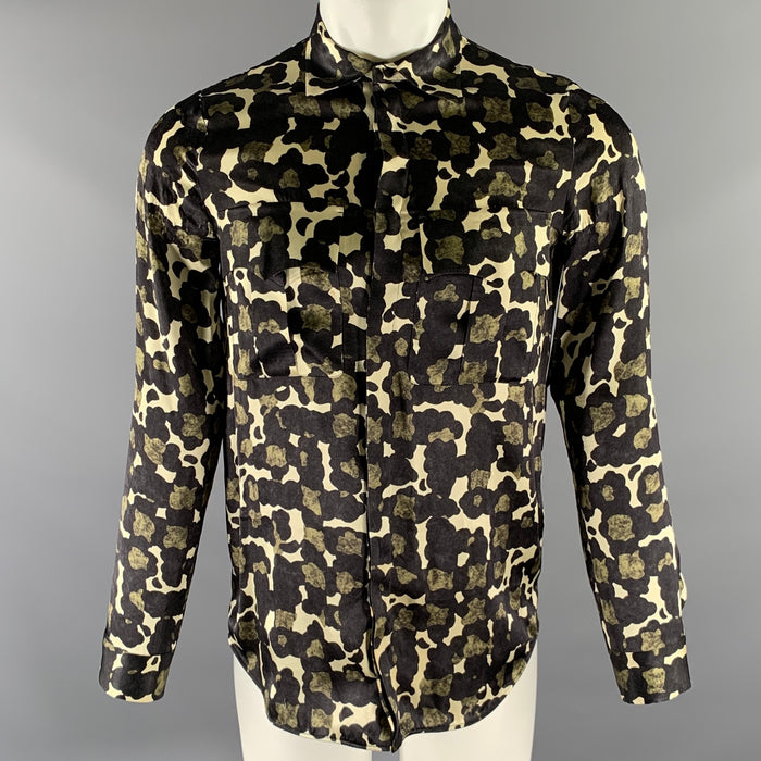 DSQUARED2 Size XS Black Green Camo Silk Long Sleeve Shirt
