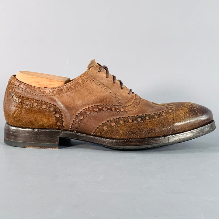 PAUL SMITH Size 9 Brown Distressed Leather Wingtip Oxford Lace-Up Shoes