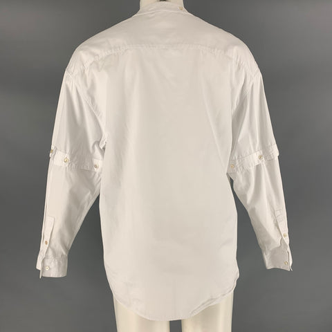 HUSSEIN CHALAYAN Size S White Solid Cotton Nehru Collar Long Sleeve Shirt
