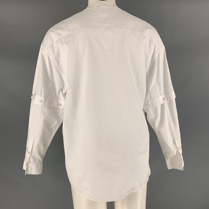 HUSSEIN CHALAYAN Size S White Solid Cotton Nehru Collar Long Sleeve Shirt