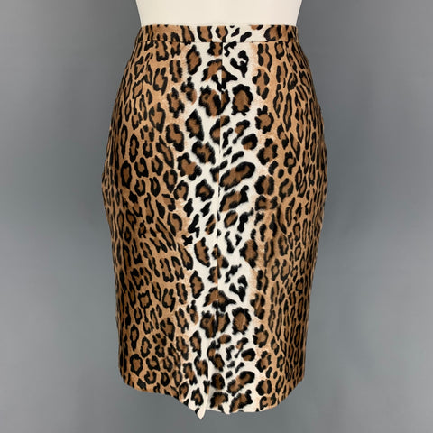 MOSCHINO Size 10 Beige Brown Faux Fur Animal Print Pencil Knee Length Skirt