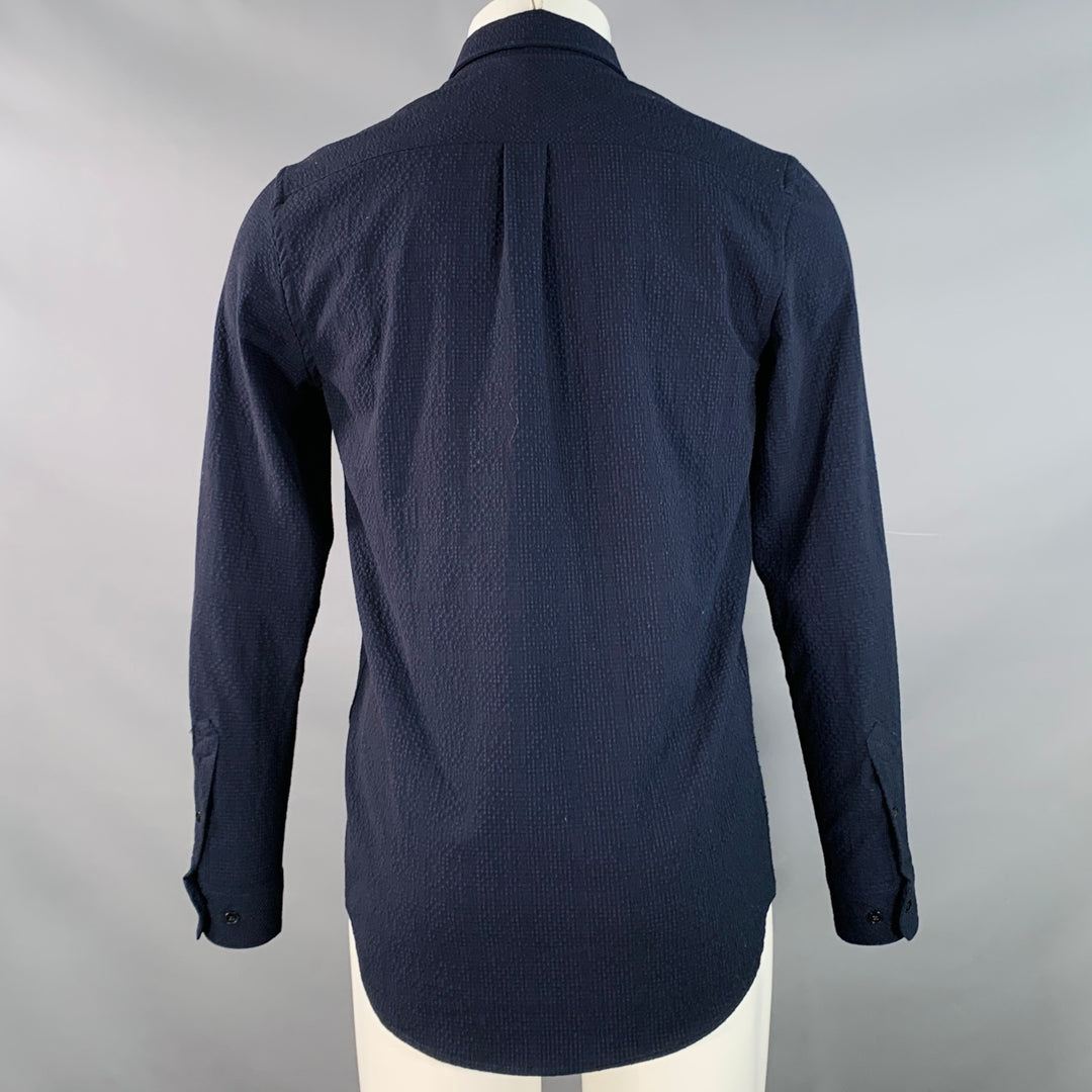 SAMSOE & SAMSOE Size S Navy Black Seersucker One Pocket Long Sleeve Shirt