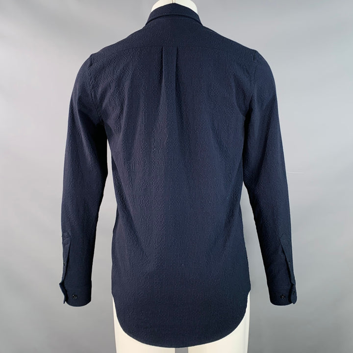 SAMSOE & SAMSOE Size S Navy Black Seersucker One Pocket Long Sleeve Shirt