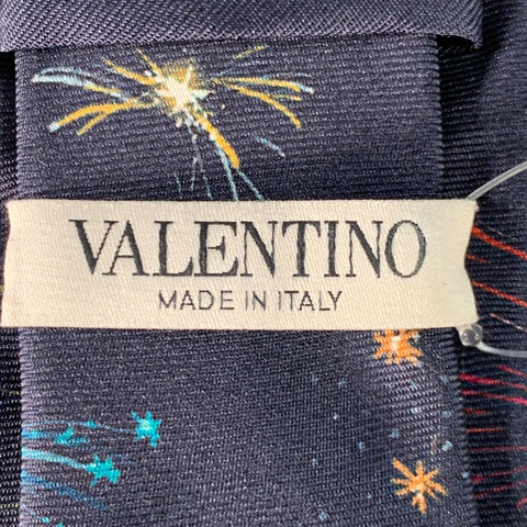 VALENTINO Navy Multi Color Fireworks Silk Skinny Tie