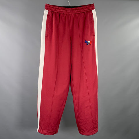 Pantalon décontracté à rayures verticales bordeaux et blanc MAISON KITSUNE x PUMA Taille M
