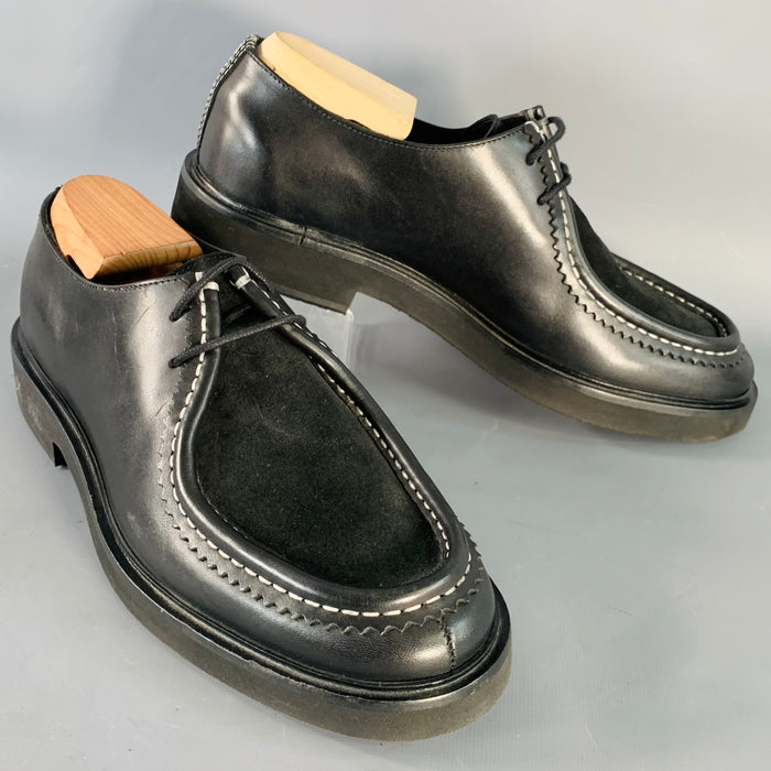 PS by PAUL SMITH Size 10 Black Contrast Stitch Leather Split Toe Moccasin Lace-Up Shoes