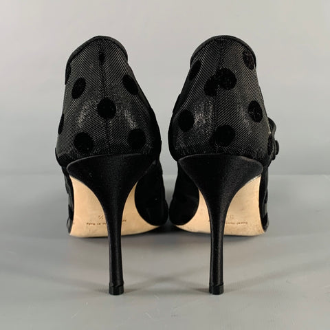 MANOLO BLAHNIK Size 7.5 Black Polka Dot Mary Jane Pumps