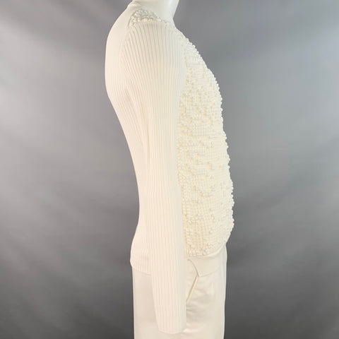 JIL SANDER Size L White Textured Bobble Cotton Crew Neck Pullover