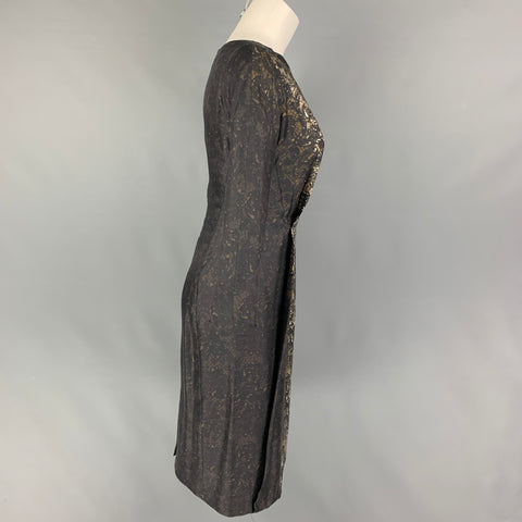 PRADA Size 2 Black Brown Silk Lace Print 3/4 Sleeves Dress
