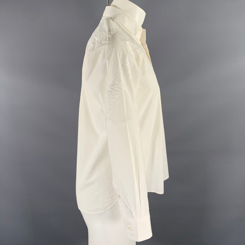 SACAI Size XS White Embroidery Cotton Button Down Long Sleeve Shirt