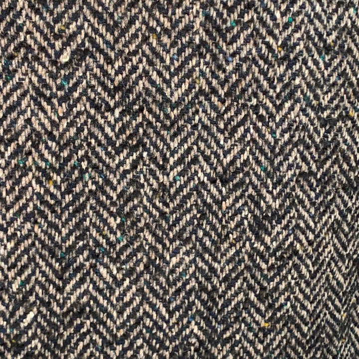 MAX STANCO Size 46 Grey Black Herringbone Wool Blend Double Breasted Peak Lapel Coat