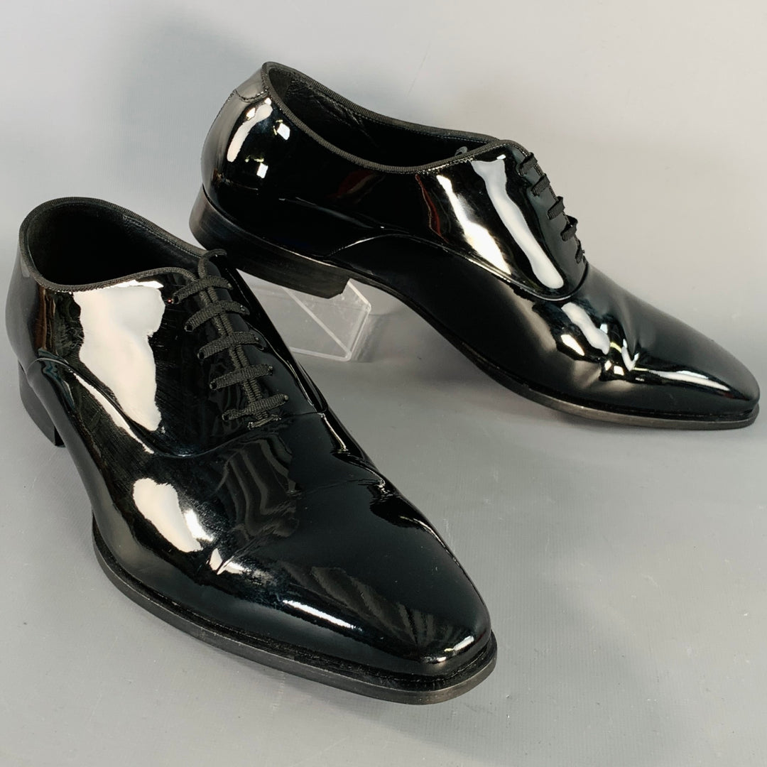 SUITSUPPLY Size 10.5 Black Patent Leather Tuxedo Oxford Lace-Up Shoes