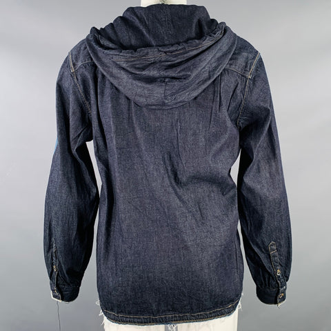 CHRISTIAN DADA Size M Araki Indigo Blue Floral Print Cotton Hooded Jacket