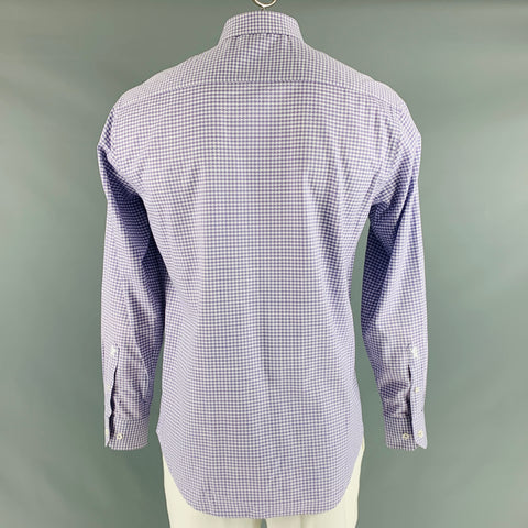 BUGATCHI UOMO Taille L Chemise à manches longues en coton pied-de-poule violet blanc