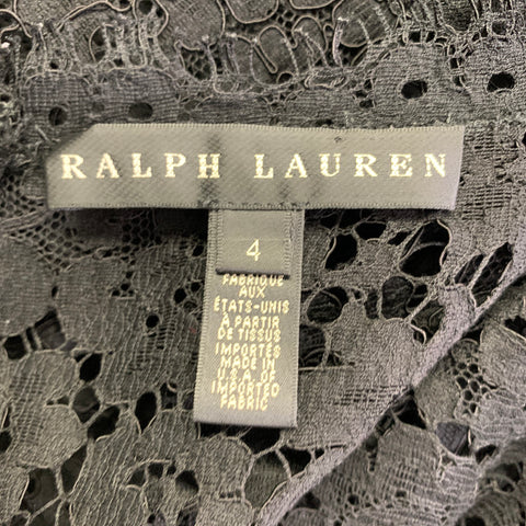RALPH LAUREN Size 4 Black Cotton Blend Lace Short Sleeve Dress