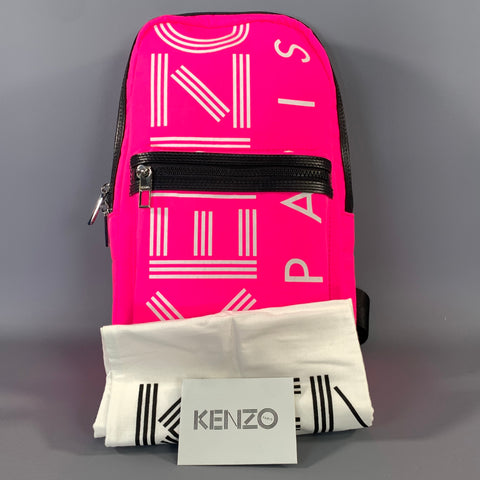 KENZO Pink Neon Logo Nylon Backpack