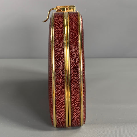 LORENZI Burgundy Gold Lizard Leather Clutch Handbag