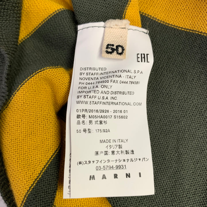 MARNI Size M Green Yellow Stripe Cotton V-Neck Cardigan