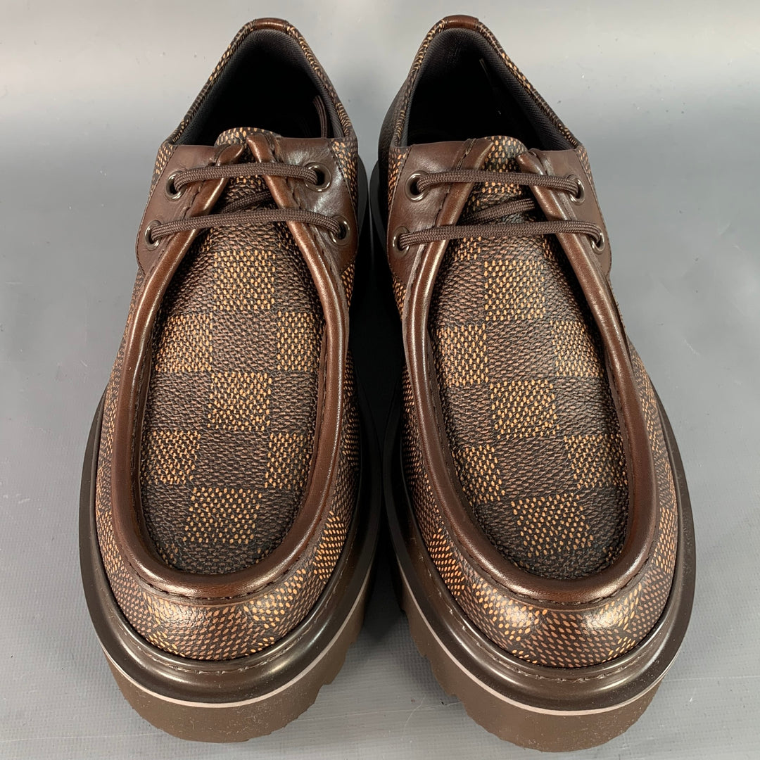 LOUIS VUITTON Size 10 Ranger Derby Brown Beige Coated Canvas Chunky So Sui Generis Designer Consignment LOUIS VUITTON Size 10 Ranger Derby Brown Beige Coated Canvas Chunky So Sui Generis Designer Consignment
