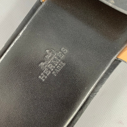 HERMES Size 11 Black Leather Slide Sandals