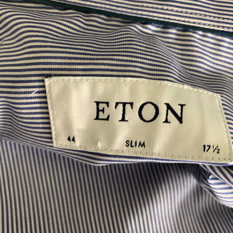 ETON Size L Blue White Stripe Cotton Long Sleeve Shirt