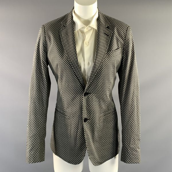 ALEXANDER MCQUEEN Chest Size 36 Black Grey Skulls Cotton Notch Lapel Sport Coat