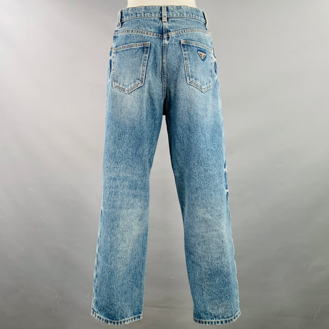 PRADA Size 25 Blue Cotton Washed Wide Leg Boyfriend Jeans