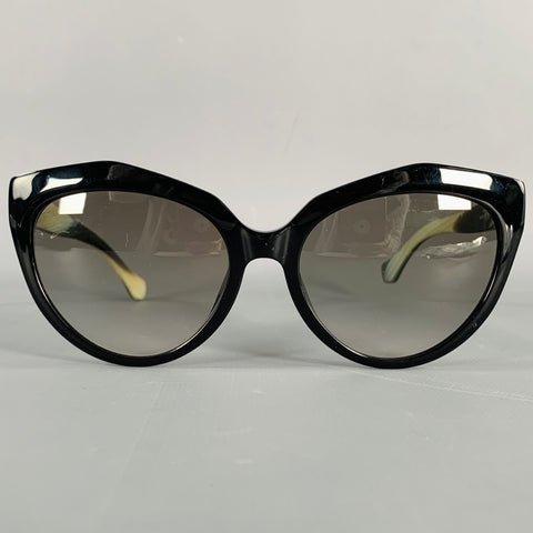 BALENCIAGA Black Yellow Acetate Cat Eye Sunglasses