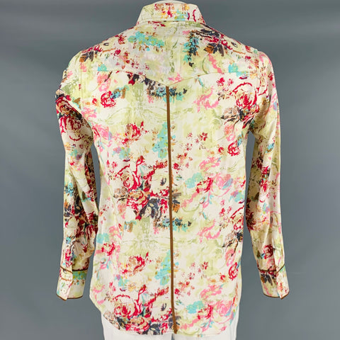 7 DIAMONDS Size L Multi Color Print Cotton Patch Pockets Long Sleeve Shirt