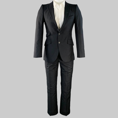 BOTTEGA VENETA Size 34 Black Wool Kid Mohair Notch Lapel Suit