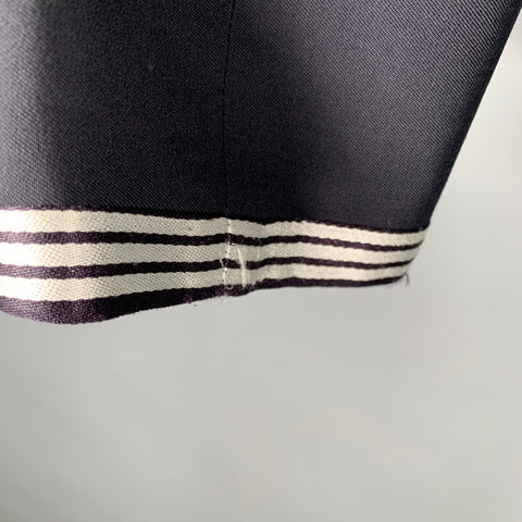 YOHJI YAMAMOTO Size L Navy White Contrast Trim Wool Polyester Sport Coat