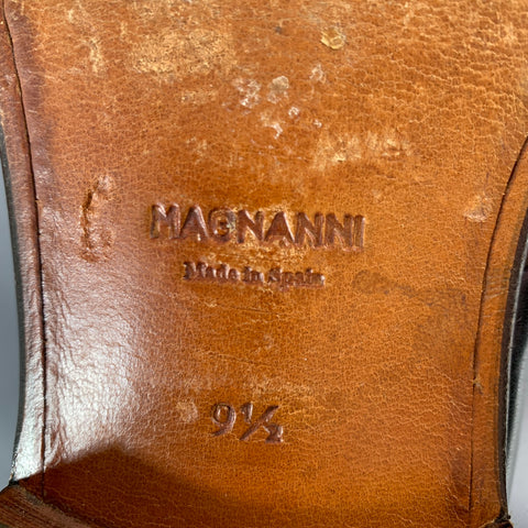 MAGNANNI Size 9.5 Neto Brown Navy Leather Monk Strap Loafers
