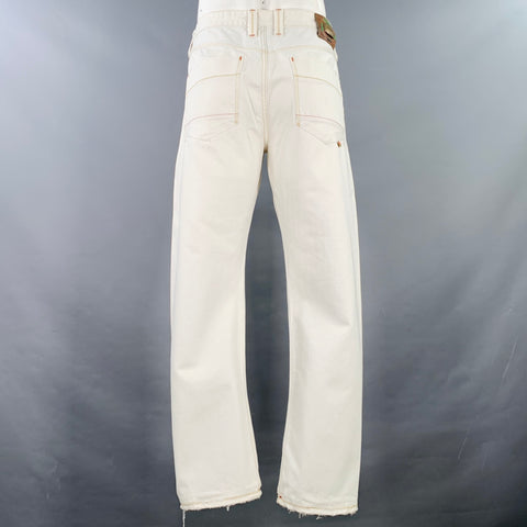 ROBERT GRAHAM Size 36 White Contrast Stitch Cotton Straight Distressed Jeans
