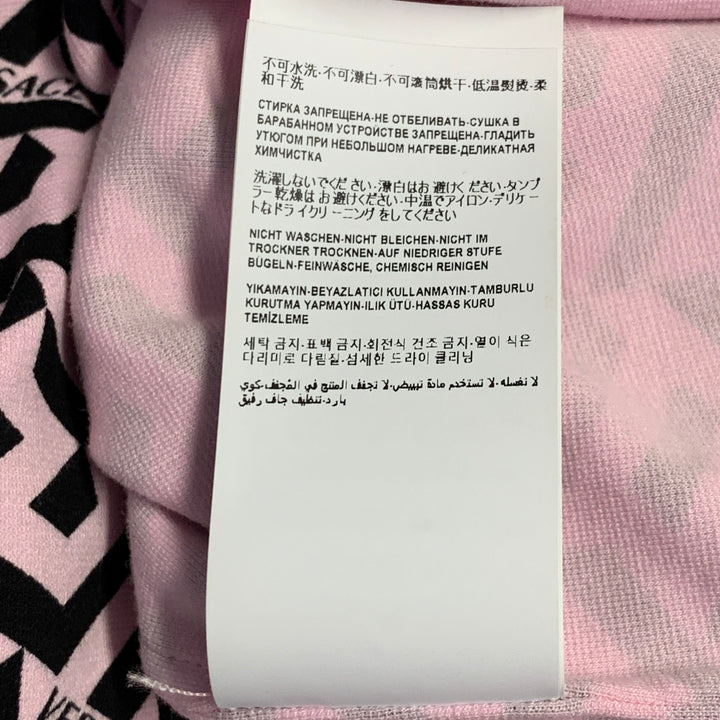 VERSACE Size 48 Pink Black Greca Viscose Point Collar Heritage Fit Long Sleeve Shirt