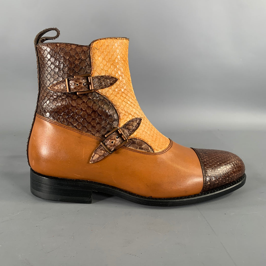 KLEIN EPSTEIN & PARKER Size 7 Brown Mixed Patterns Mixed Fabrics Ankle Boots