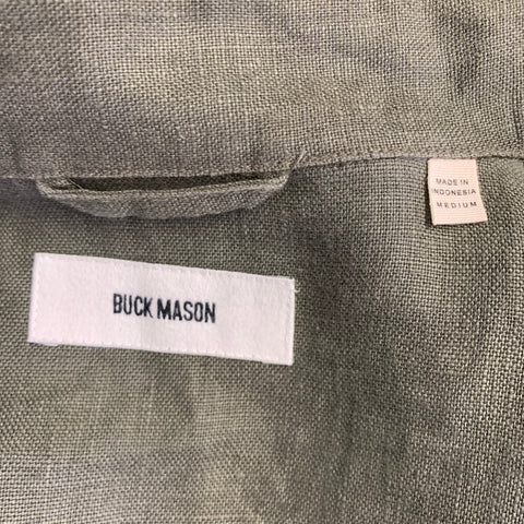 BUCK MASON Size M Olive Green Linen Patch Pocket Long Sleeve Shirt