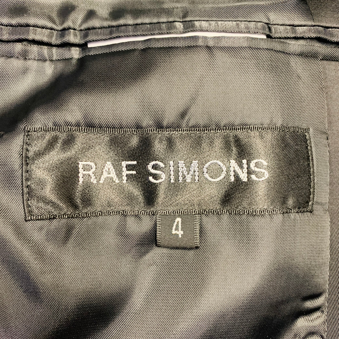 RAF SIMONS Size L Black White Satin Wool Acrylic Peak Lapel Contrast Trim Sport Coat
