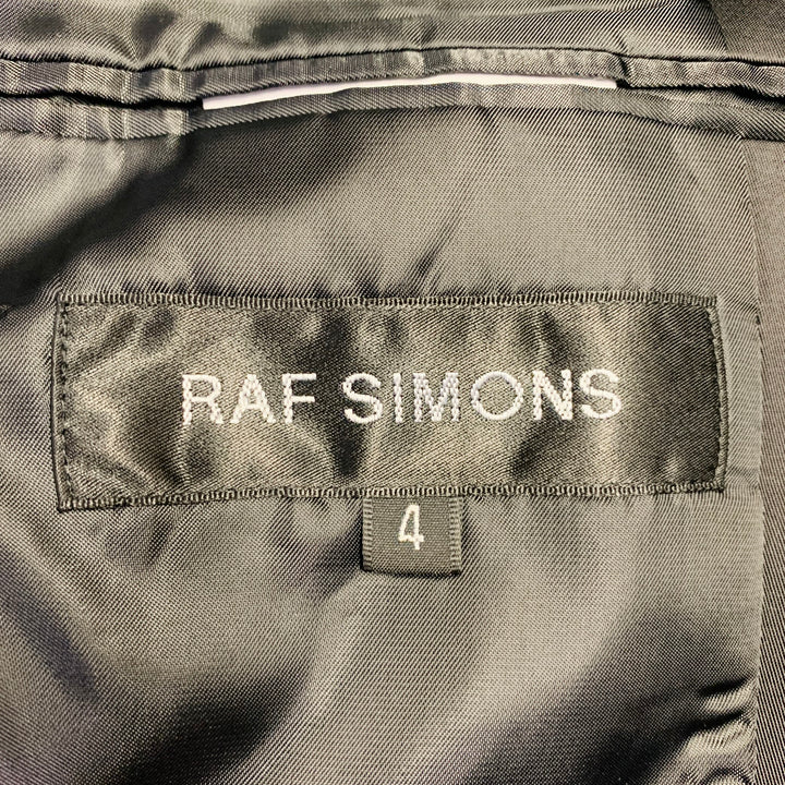 RAF SIMONS Size L Black White Satin Wool Acrylic Peak Lapel Contrast Trim Sport Coat