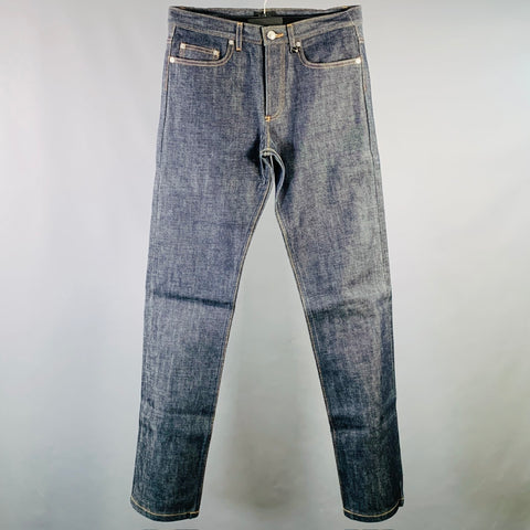 A.P.C. Size 29 Indigo Contrast Stitch Selvedge Denim Straight Jeans