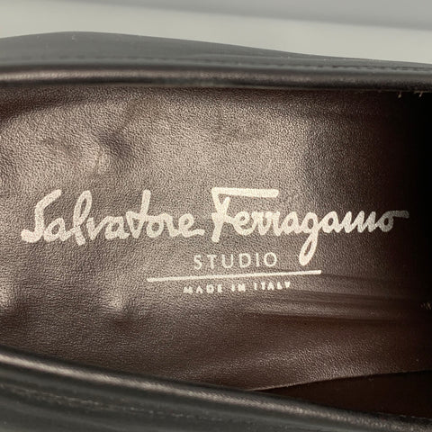 SALVATORE FERRAGAMO Size 7.5 Black Silver Leather Horsebit Loafers