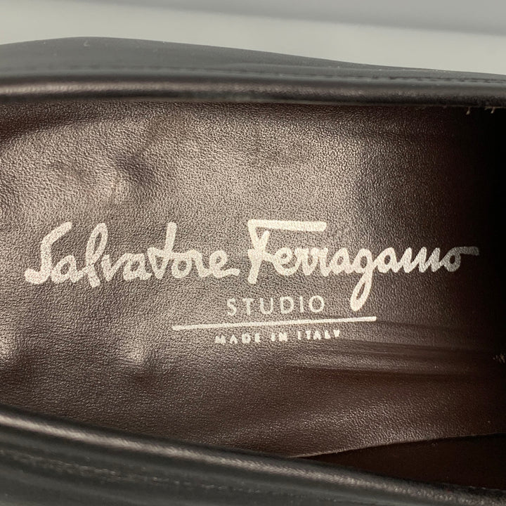 SALVATORE FERRAGAMO Size 7.5 Black Silver Leather Horsebit Loafers
