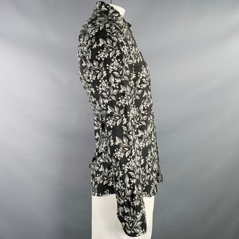 SCOTCH AND SODA Size M Black Grey Floral Cotton One Pocket Long Sleeve Shirt