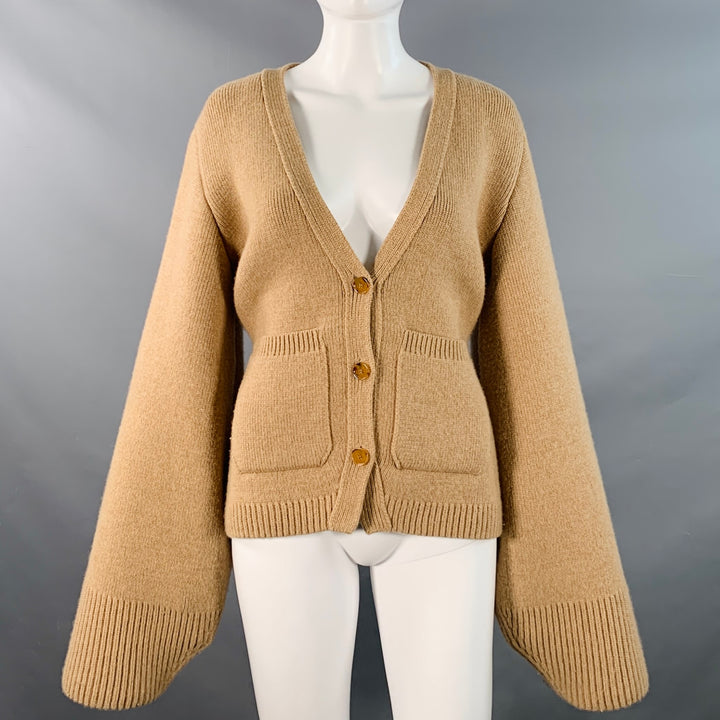 KHAITE Size S Scarlet Beige Cashmere Two Pockets V-Neck Cardigan