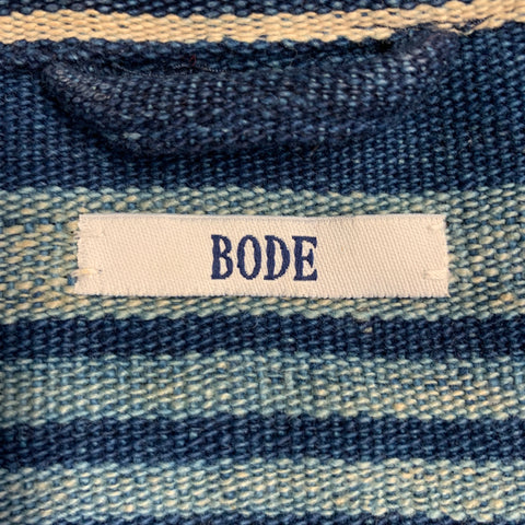 BODE Size XL Blue Beige Stripe Cotton One Pocket Short Sleeve Shirt