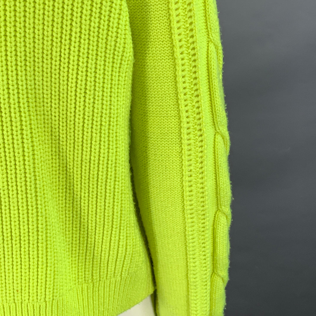 ALICE + OLIVIA Size L Yellow Neon Wool Blend Cable Knit Turtleneck Sweater
