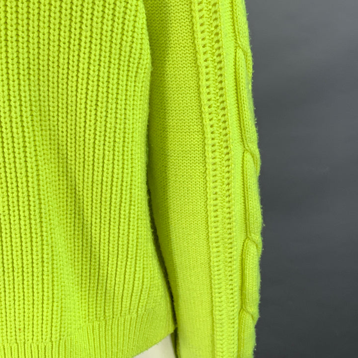 ALICE + OLIVIA Size L Yellow Neon Wool Blend Cable Knit Turtleneck Sweater